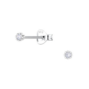 Silver Single Stone Stud Earrings - 22189 Silver Single Stone Stud Earrings - 22189