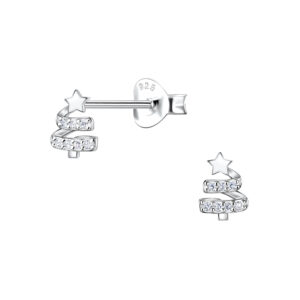 Silver Christmas Tree Stud Earrings - 22113
