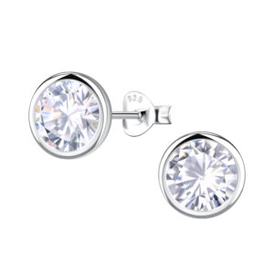 8mm Round Cubic Zirconia Silver Stud Earrings - 22547 8mm Round Cubic Zirconia Silver Stud Earrings - 22547