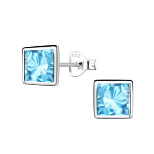 6mm Square Cubic Zirconia Silver Stud Earrings - 22554