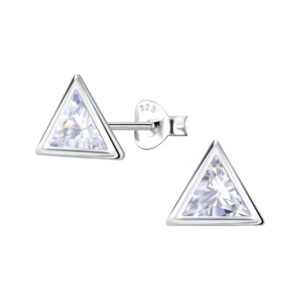 6mm Triangle Cubic Zirconia Silver Stud Earrings - 22561