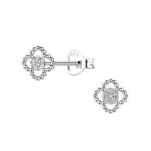 Silver Flower Stud Earrings - 22404