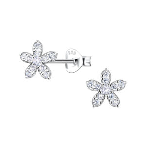 Silver Flower Stud Earrings - 22659