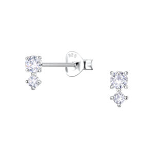 Silver Double Stones Stud Earrings  - 22435