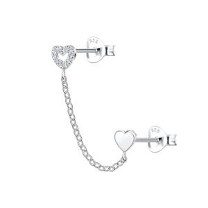Silver Heart Double Stud Earrings with Chain - 22456 Silver Heart Double Stud Earrings with Chain - 22456
