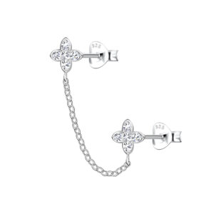 Silver Star Double Stud Earrings with Chain - 22462 Silver Star Double Stud Earrings with Chain - 22462