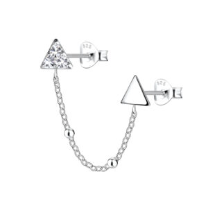 Silver Triangle Double Stud Earrings with Chain - 22487 Silver Triangle Double Stud Earrings with Chain - 22487