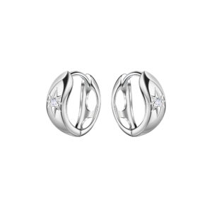 12mm Silver Geometric Huggie Earrings - 22452