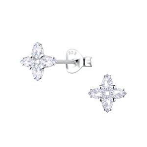 Silver Flower Stud Earrings - 22906