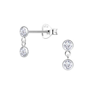 Silver Double Round Stud Earrings - 23173