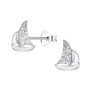 Silver Sailboat Stud Earrings - 23259
