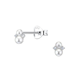 Silver Geometric Stud Earrings with Pearl - 23289