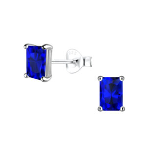 4x6mm Baguette Cubic Zirconia Silver Stud Earrings - 23379