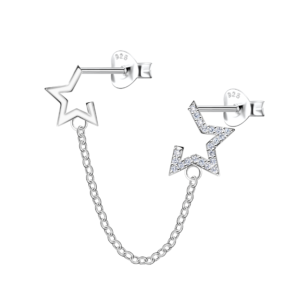 Silver Star Stud Earrings with Chain  - 23559