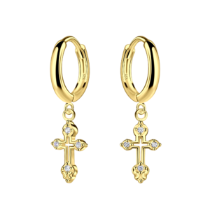 Silver Cross Charm Huggie Earrings - 23555