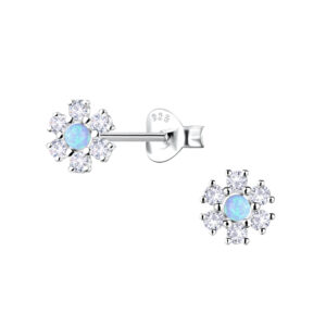 Silver Flower Opal Stud Earrings - 23610 Silver Flower Opal Stud Earrings - 23610