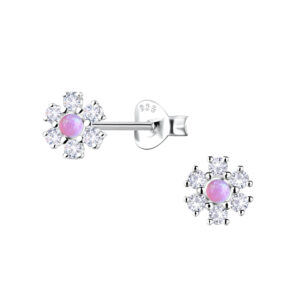 Silver Flower Opal Stud Earrings - 23611 Silver Flower Opal Stud Earrings - 23611