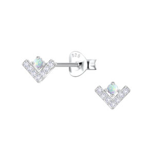 Silver Geometric Opal Stud Earrings - 23616