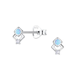 Silver Geometric Opal Stud Earrings - 23649 Silver Geometric Opal Stud Earrings - 23649