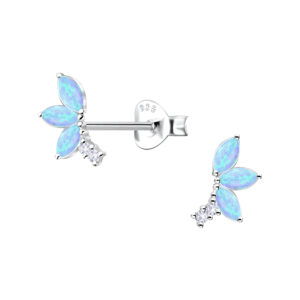 Silver Geometric Opal Stud Earrings - 23655