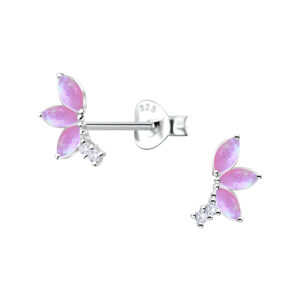 Silver Geometric Opal Stud Earrings - 23656