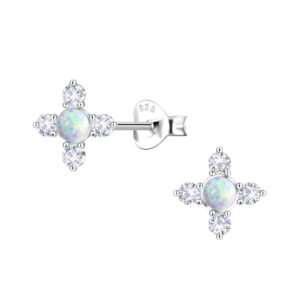 Silver Geometric Opal Stud Earrings - 23671 Silver Geometric Opal Stud Earrings - 23671