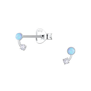 Silver Geometric Opal Stud Earrings - 23675 Silver Geometric Opal Stud Earrings - 23675