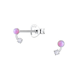 Silver Geometric Opal Stud Earrings - 23676 Silver Geometric Opal Stud Earrings - 23676