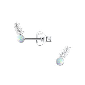 Silver Leaf Opal Stud Earrings - 23678