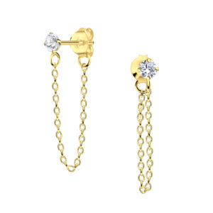 3mm Round Cubic Zirconia Silver Stud Earrings with Chain - 23840 3mm Round Cubic Zirconia Silver Stud Earrings with Chain - 23840