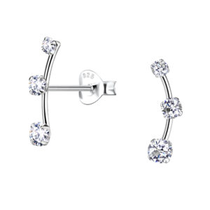 Silver Cubic Zirconia Line Stud Earrings - 24259