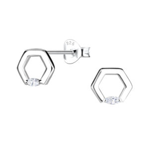 Silver Hexagon Stud Earrings - 24085