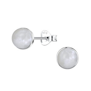 6mm Round Imitation Stone Silver Stud Earrings - 24406