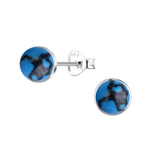 6mm Round Imitation Stone Silver Stud Earrings - 24403