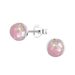 6mm Round Resin Opal Silver Stud Earrings - 24412