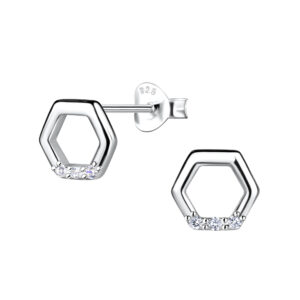 Silver Hexagon Stud Earrings - 24077