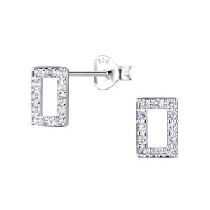 Silver Rectangle Stud Earrings - 24079