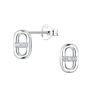 Silver Oval Stud Earrings - 24084