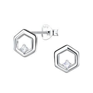 Silver Hexagon Stud Earrings - 24086