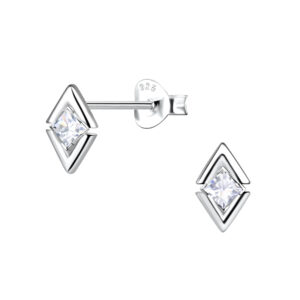 Silver Diamond Shaped Stud Earrings - 24087