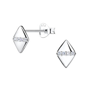 Silver Diamond Shaped Stud Earrings - 24088