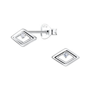 Silver Diamond Shaped Stud Earrings - 24090