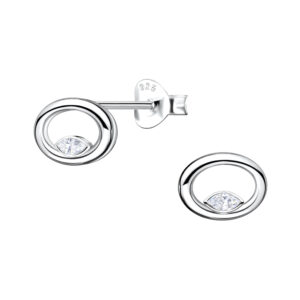 Silver Oval Stud Earrings - 24092