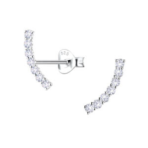Silver Curved Stud Earrings  - 24489