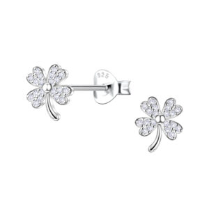 Silver Clover Stud Earrings - 24477