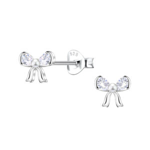 Silver Bow Stud Earrings - 24426