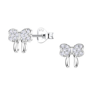 Silver Bow Stud Earrings - 24429