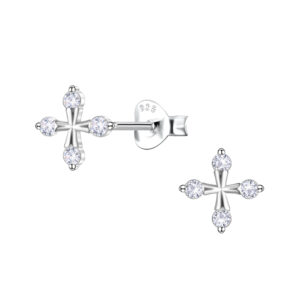 Silver Cross Stud Earrings - 24434