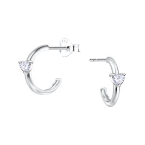Silver Heart Half Hoop Stud Earrings - 24893 Silver Heart Half Hoop Stud Earrings - 24893