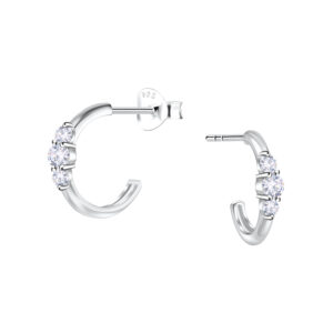 Silver Geometric Half Hoop Stud Earrings - 24894 Silver Geometric Half Hoop Stud Earrings - 24894